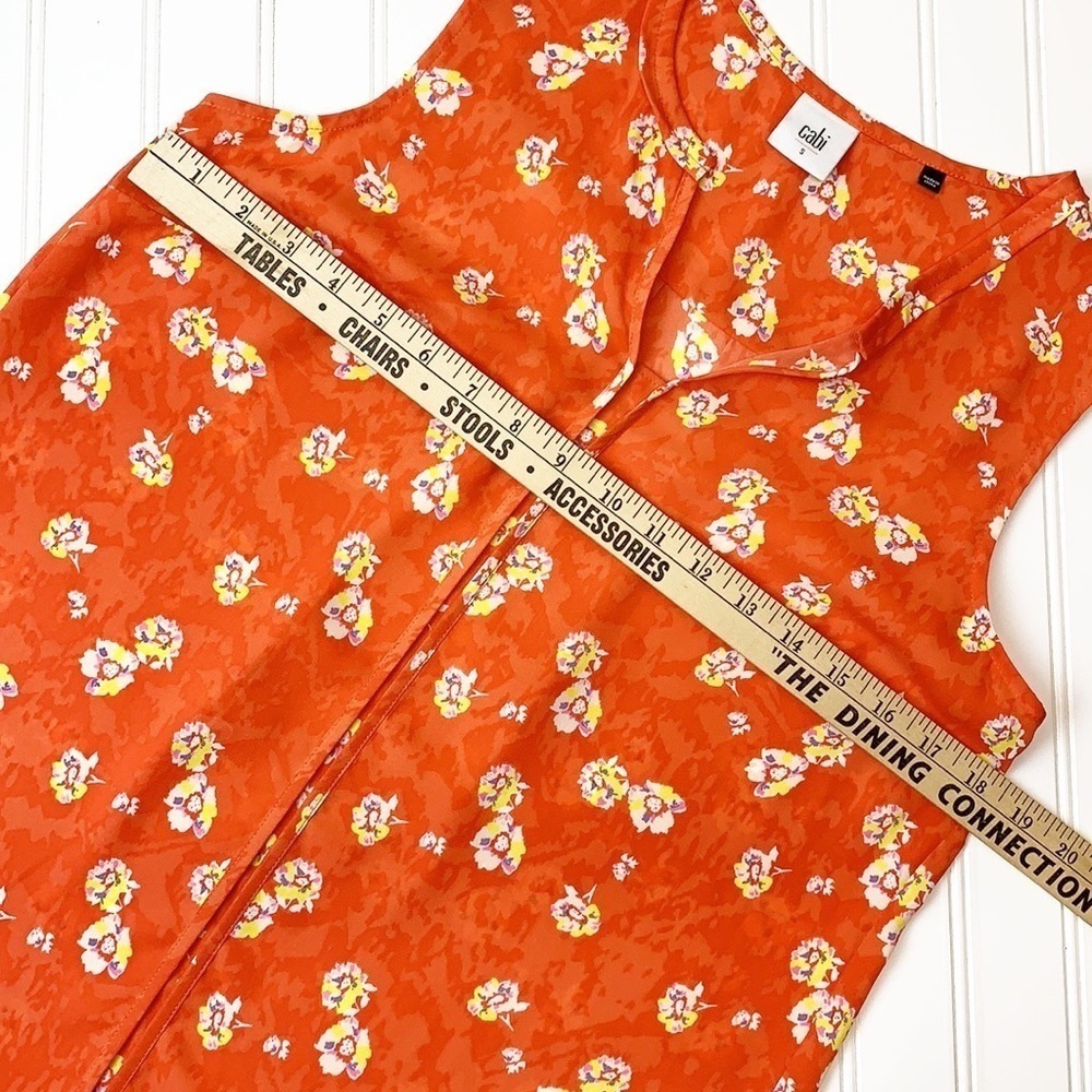 Cabi #5550 orange floral sleeveless V neck top EUC S - Picture 4 of 9
